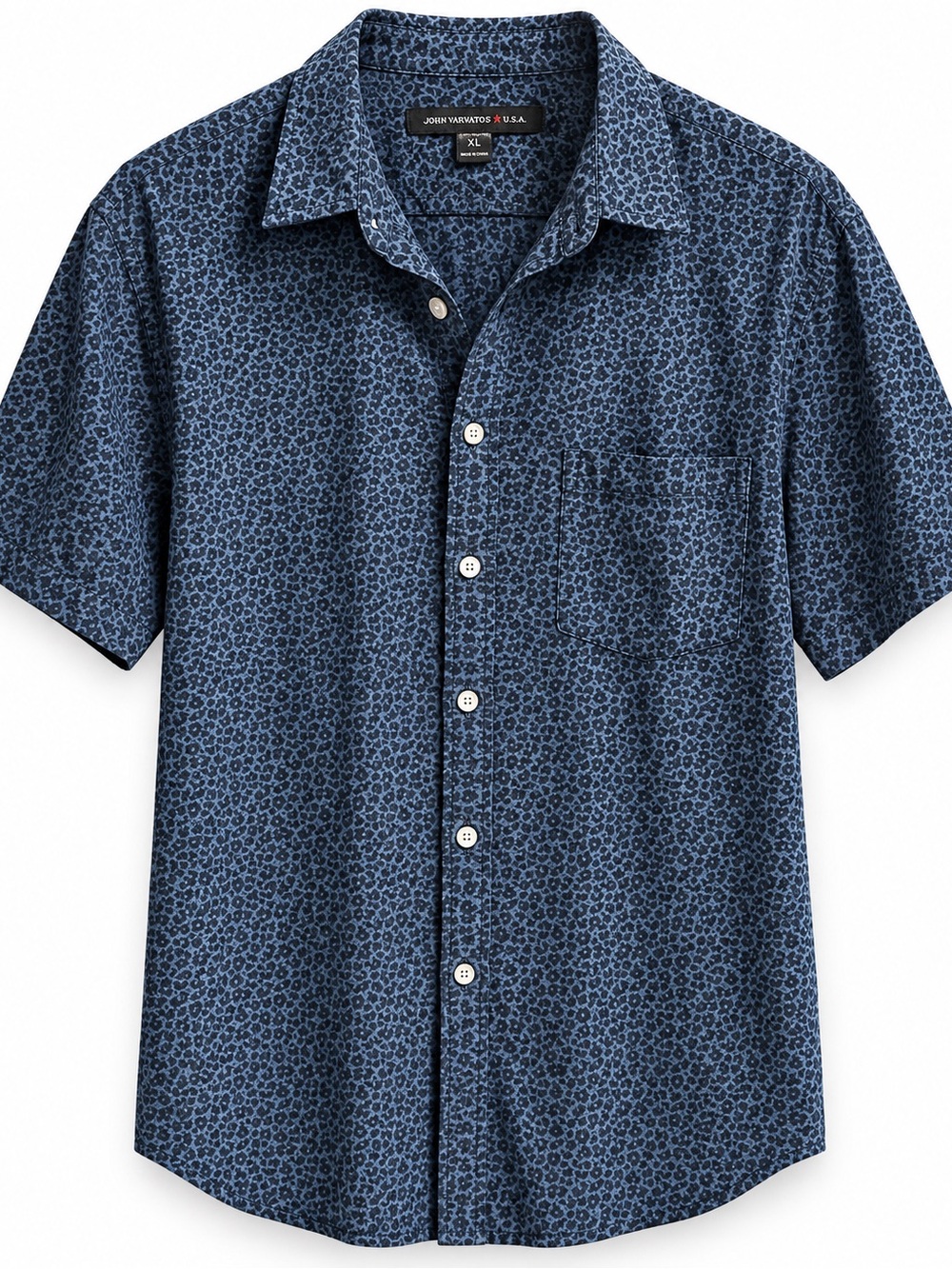 John Varvatos Navy Blue Short-Sleeve Printed Button-Down Shirt